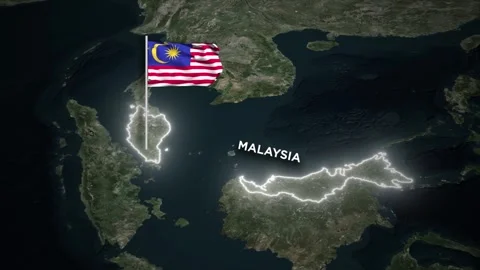 Malaysia Map Animation with 3D Waving of Malaysia National Flag on World Map Video stock 330259955