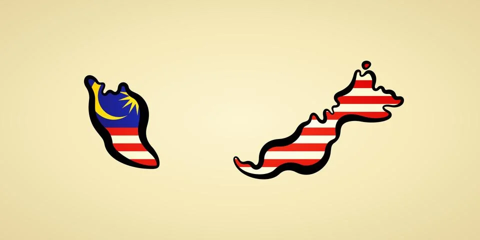 Malaysia - Map colored with flag Stock Illustration