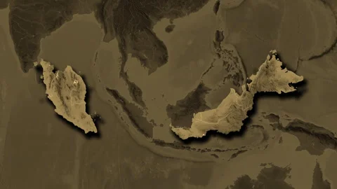 Malaysia map - extract. Shadow. Sepia. Labels Stock Footage 321774463