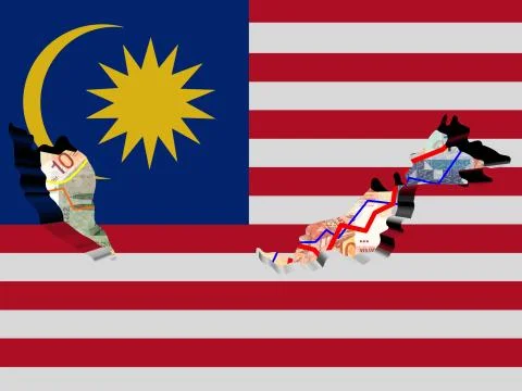 Malaysia map with flag and graphs on ringgit illustration Stock-Illustration