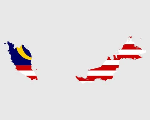 Malaysia Map Flag. Map of Malaysia with the Malaysian country banner. Stock Illustration