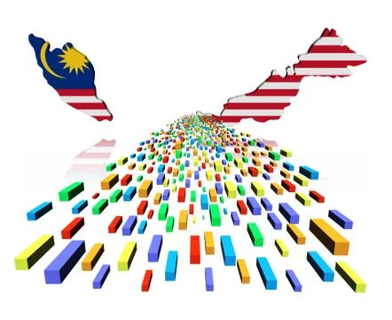 Malaysia map flag reflected with containers illustration Stock Illustration