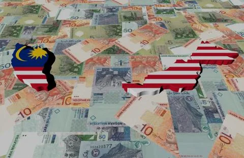 Malaysia map flag on ringgit illustration Stock-Illustration