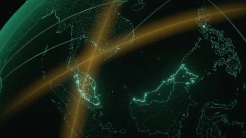 Malaysia Map With Glowing City Lights And Data Network Seen From Orbit 스톡 동영상 343400925