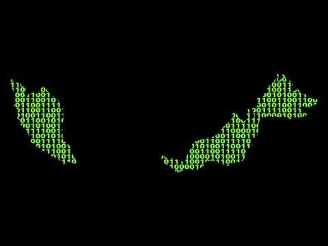 Malaysia map with green binary code illustration Stock Illustration