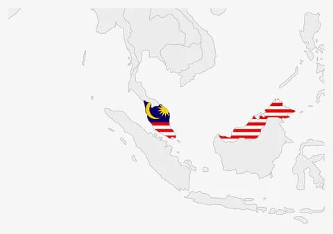 Malaysia map highlighted in Malaysia flag colors イラスト素材