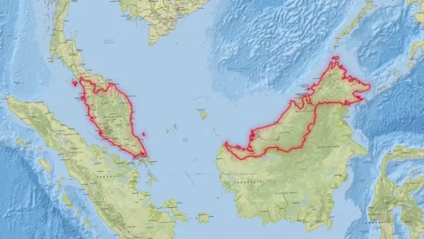 Malaysia Map, National geography Map of Malaysia Stock Footage 309431387