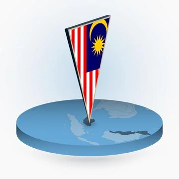 Malaysia map in round isometric style with triangular 3D flag of Malaysia Stock Illustration