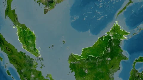 Malaysia map - solid. Border. Satellite. Labels Stock Footage 221198273