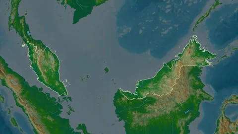 Malaysia map - solid. Regions. Physical. Labels Stock Footage 321800618