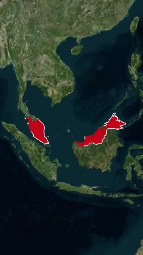 Malaysia National Border Vertical Map Topography Animation 4K 库存影片 329917915