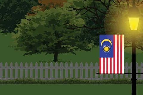 Malaysia Night Trees Lamp Vector Illustration Stock Illustration