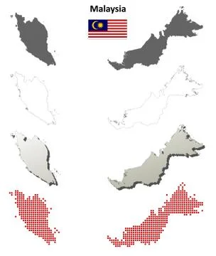 Malaysia outline map set Illustrazione stock