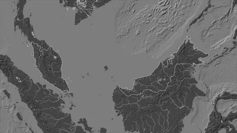 Malaysia outlined on a Bilevel elevation map with lakes and rivers Illustrazione stock