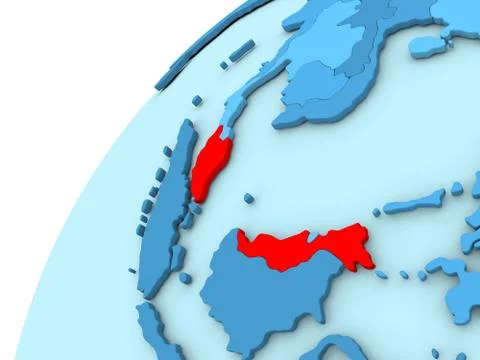 Malaysia in red on blue globe Stock Illustration