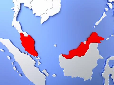 Malaysia in red on map Stock Illustration