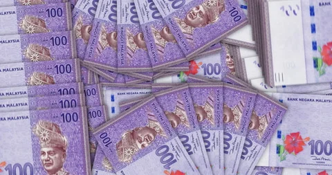 Malaysia Ringgit MYR banknotes in a fan mosaic pattern loop Stock Footage 234293530