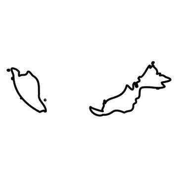 Malaysia - solid black outline border map of country area. Simple flat vector Stock Illustration
