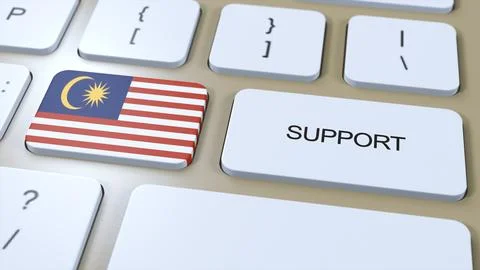Malaysia Support Concept. Button Push 3D Illustration. Support of Country or  Illustrazione stock