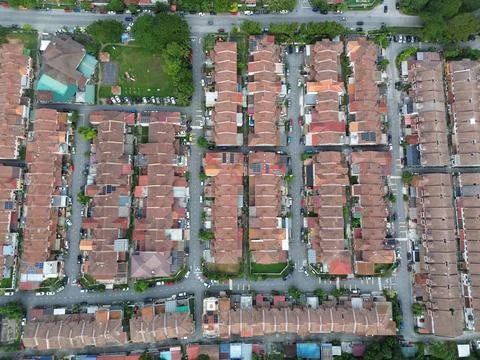 Malaysia Townhouse Development Overhead View Uniform Residential Architecture Stock Photos