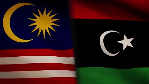Malaysia waving flag and Libya Stock Footage 317546861