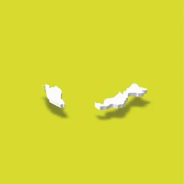 Malaysia - white 3D silhouette map of country area with dropped shadow on green Stock Illustration