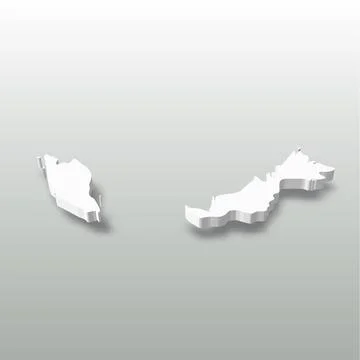 Malaysia - white 3D silhouette map of country area with dropped shadow on grey Stock Illustration