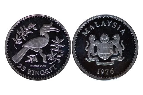 Malaysian 25 Ringgit Silver Coin Front and Back View Foto stock