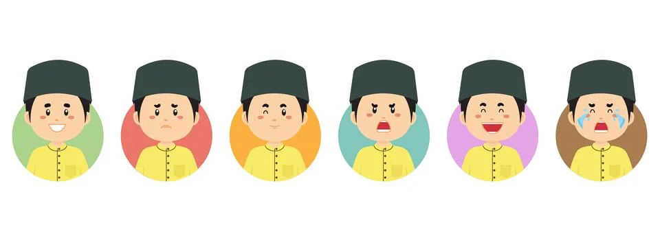 Malaysian Avatar with Various Expression Stock Illustration