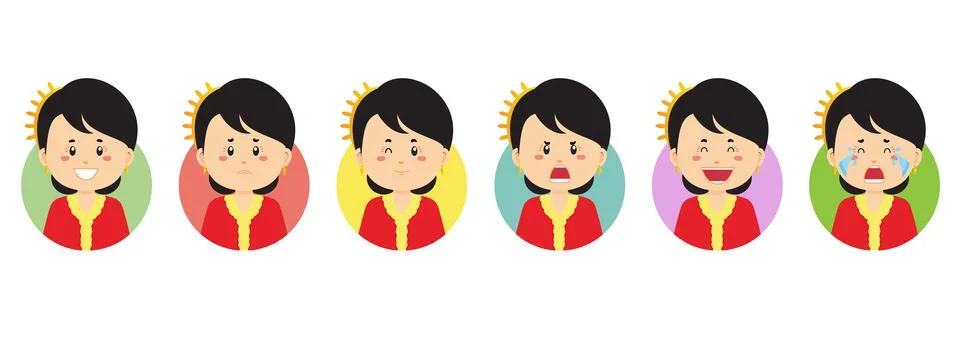 Malaysian Avatar with Various Expression Stock Illustration