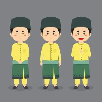 Malaysian Character with Various Expression Stock Illustration