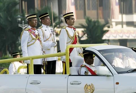 Malaysian King Mizan Zainal Abidin Inspects a Guard of Honour During a Ceremonia Stock Photos