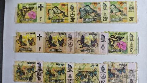 Malaysian postage stamps Stockfoto's