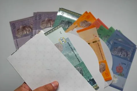 Malaysian Ringgit Banknotes In Envelopes Stock Photos