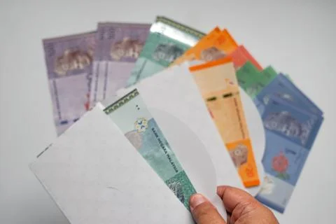 Malaysian Ringgit Banknotes In Envelopes Stock Photos