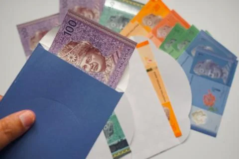 Malaysian Ringgit Banknotes In Envelopes Stock Photos