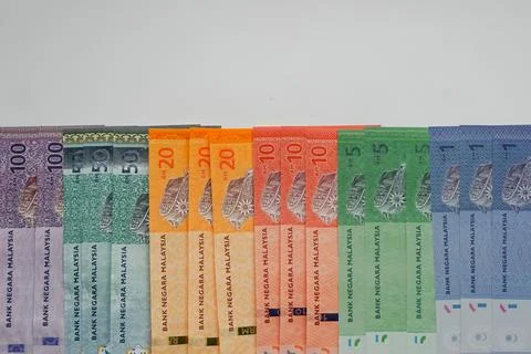 Malaysian Ringgit Banknotes In Row Foto stock