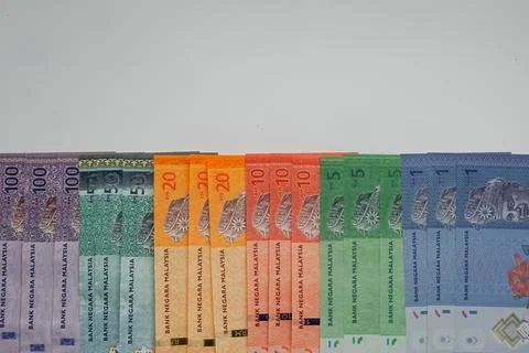 Malaysian Ringgit Banknotes In Row Stock Photos