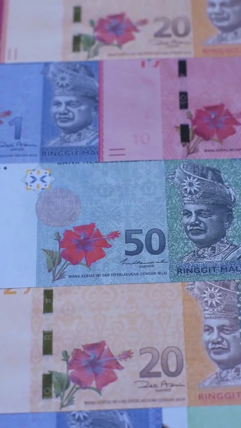 Malaysian ringgit banknotes as a tool for trade and financial transactions. The  Stock Footage 340640897