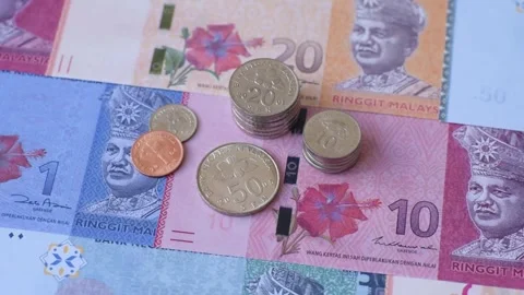 Malaysian ringgit banknotes as a tool for trade and financial transactions. The  Stock Footage 340640912