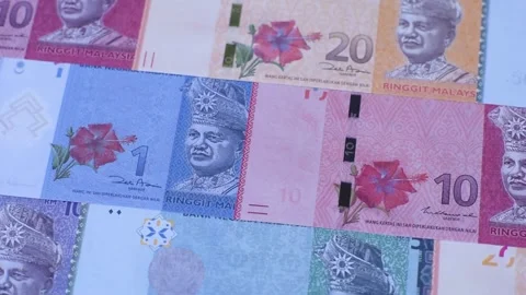 Malaysian ringgit banknotes as a tool for trade and financial transactions. The  Stock Footage 340640920