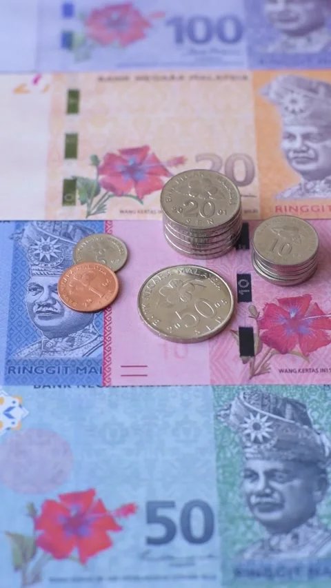 Malaysian ringgit banknotes as a tool for trade and financial transactions. The  Stock Footage 340640931