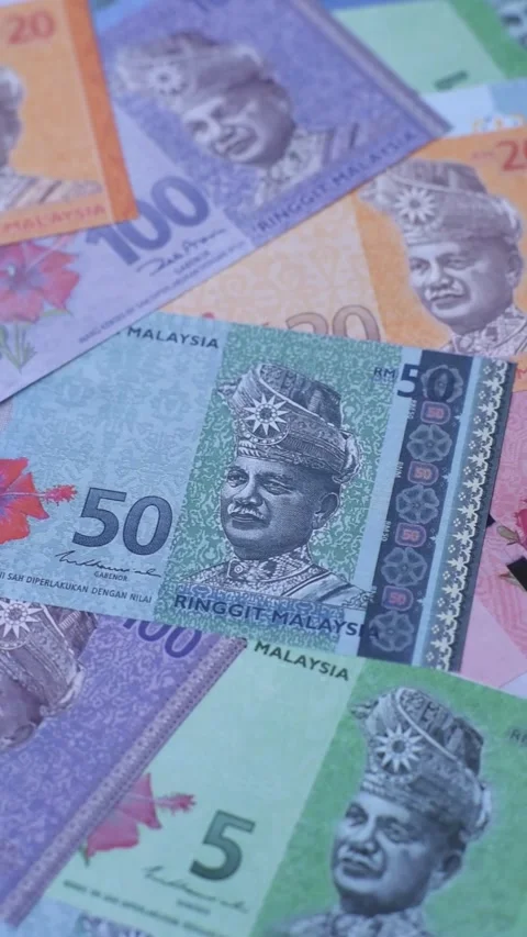 Malaysian ringgit banknotes as a tool for trade and financial transactions. The  Stock Footage 340641063