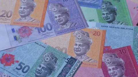 Malaysian ringgit banknotes as a tool for trade and financial transactions. The  Stock Footage 340641068
