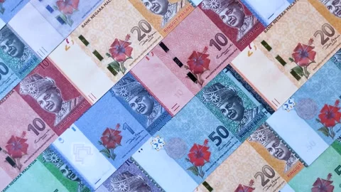Malaysian ringgit banknotes as a tool for trade and financial transactions. The  Stock Footage 340641072