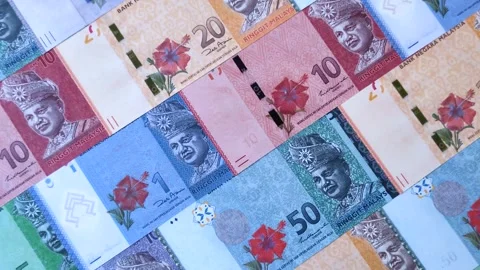 Malaysian ringgit banknotes as a tool for trade and financial transactions. The  Stock Footage 340641091