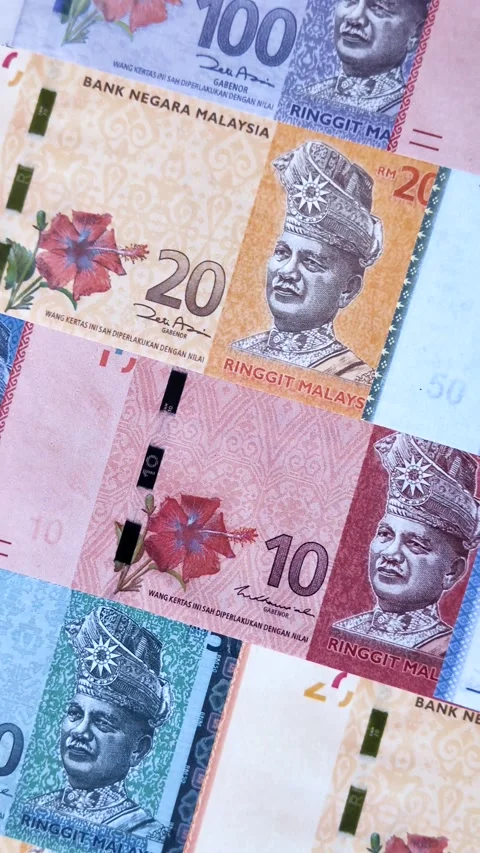 Malaysian ringgit banknotes as a tool for trade and financial transactions. The  Stock Footage 340641121