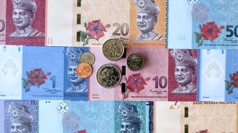 Malaysian ringgit banknotes as a tool for trade and financial transactions. The  Stock Footage 340641126