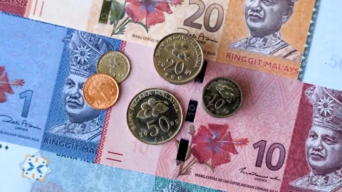 Malaysian ringgit banknotes as a tool for trade and financial transactions. The  Stock Footage 340641138
