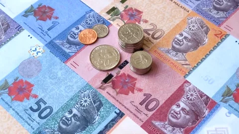 Malaysian ringgit banknotes as a tool for trade and financial transactions. The  Stock Footage 340641144